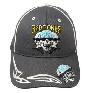 Bad Bones Strapback Baseball Cap Gray One Size Skull Embroidered 6 Panel